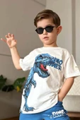Erkek Çocuk Dinazor Digital Baskı Ve Yazı Detaylı T-Shirt Mavi Eşofman Takım - 4