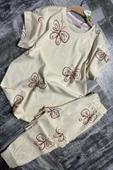 Kız Çocuk Kelebek Desenli T-Shirt Krem Pijama Takımı 8-14 Yaş thumbnail 5