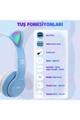 Techmaster Kablosuz Kulaküstü Rgb Işıklı Kedili Bluetooth 5.0 Çocuk Kulaklığı Kulaklık P47M - 5