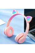 Techmaster Kablosuz Kulaküstü Rgb Işıklı Kedili Bluetooth 5.0 Çocuk Kulaklığı Kulaklık P47M - 3