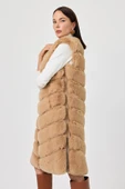Vittoria Camel Tüylü Uzun Yelek - 5