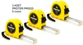 3 adet Proter 5 metre x 25 mm Stoplu Çelik Şerit Metre Askı Aparatlı - 1