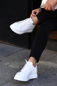 Shoetyle - Beyaz Hakiki Deri Bağcıklı Erkek Sneaker 101-7039 - 2