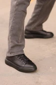 Shoetyle - Siyah Hakiki Deri Bağcıklı Erkek Sneaker 800-2501 - 3
