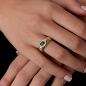 14 Ayar Taşlı Altın Kadın Burgu Yüzük - 1