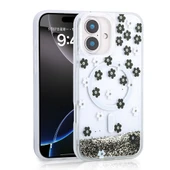 Apple iPhone 16 Kılıf Sıvılı Simli Baskılı Şeffaf Arka Yüzey Zore Mossa Silikon Kapak - 6