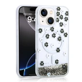 Apple iPhone 15 Kılıf Sıvılı Simli Baskılı Şeffaf Arka Yüzey Zore Mossa Silikon Kapak - 3