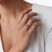 14 Ayar Taşlı Altın Kadın Burgu Yüzük - 3