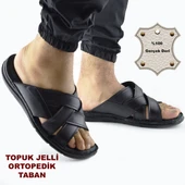 Jel Taban 034 Günlük TAM ORTOPEDİK Hakiki Deri Erkek Terlik PUFF Taban - 1