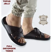 Jel Taban 034 Günlük TAM ORTOPEDİK Hakiki Deri Erkek Terlik PUFF Taban - 5