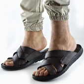 Jel Taban 034 Günlük TAM ORTOPEDİK Hakiki Deri Erkek Terlik PUFF Taban - 6