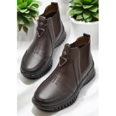 1833 Tam Ortopedik Siyah Hakiki Deri Kadın Bot Ayakkabı Anne Kışlık Deri Bot - 6