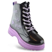 258 Ortopedik Bağcıklı Fermuarlı Kız Siyah Çocuk Bot Ayakkabı Kürklü Kız Çocuk Bot - 1