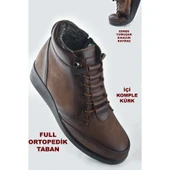 210 Ortopedik Taban Lastik Bağcıklı İçi Kürklü Siyah Anne Botu Kadın Bot Ayakkabı - 7