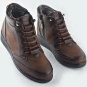 210 Ortopedik Taban Lastik Bağcıklı İçi Kürklü Siyah Anne Botu Kadın Bot Ayakkabı - 12