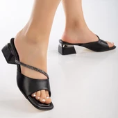 5151 Taşlı 5 cm Kadın Topuklu Terlik Ayakkabı Düğün Nişan Abiye - 1