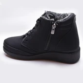 210 Ortopedik Taban Lastik Bağcıklı İçi Kürklü Siyah Anne Botu Kadın Bot Ayakkabı - 4