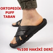 Ayakkabiburada 034 Günlük TAM ORTOPEDİK Hakiki Deri Erkek Terlik PUFF Taban - 1