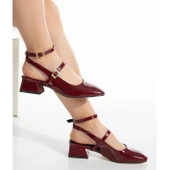 0310 Çift Bağlamalı 4 cm Kadın Topuklu Ayakkabı Düğün Nişan Abiye - 5