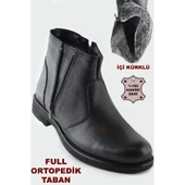 3405 İçi Kürklü Hakiki Deri Erkek Bot Ayakkabı Ortopedik Taban Fermuarlı Deri Bot - 1