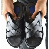 Jel Taban 034 Günlük TAM ORTOPEDİK Hakiki Deri Erkek Terlik PUFF Taban - 3