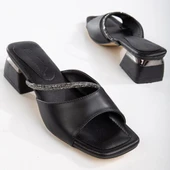 5151 Taşlı 5 cm Kadın Topuklu Terlik Ayakkabı Düğün Nişan Abiye - 3