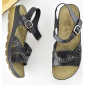 160142.012 CV TAM Ortopedik Taban Günlük Kadın Sandalet Terlik Siyah Sandalet thumbnail 4