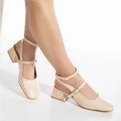 0310 Çift Bağlamalı 4 cm Kadın Topuklu Ayakkabı Düğün Nişan Abiye - 3