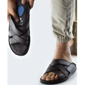 Jel Taban 034 Günlük TAM ORTOPEDİK Hakiki Deri Erkek Terlik PUFF Taban - 7