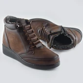 210 Ortopedik Taban Lastik Bağcıklı İçi Kürklü Siyah Anne Botu Kadın Bot Ayakkabı - 8