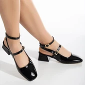 0310 Çift Bağlamalı 4 cm Kadın Topuklu Ayakkabı Düğün Nişan Abiye - 1