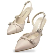 1098 Arkası Açık Kadın Topuklu Ayakkabı 7 cm Abiye Düğün Nişan Kına Gecesi Kdnca - 6