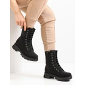 225 Günlük Bağcıklı Fermuarlı Siyah Kadın Bot Ayakkabı Postal - 1