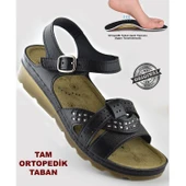 160142.012 CV TAM Ortopedik Taban Günlük Kadın Sandalet Terlik Siyah Sandalet thumbnail 1