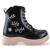 258 Ortopedik Bağcıklı Fermuarlı Kız Siyah Çocuk Bot Ayakkabı Kürklü Kız Çocuk Bot - 7