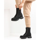225 Günlük Bağcıklı Fermuarlı Siyah Kadın Bot Ayakkabı Postal - 2