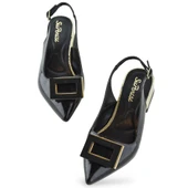 1087 Arkası Açık Kadın Topuklu Ayakkabı 5 cm Abiye Düğün Nişan Kına Gecesi - 2