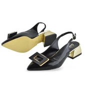 1087 Arkası Açık Kadın Topuklu Ayakkabı 5 cm Abiye Düğün Nişan Kına Gecesi - 3