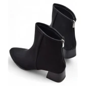 65S Günlük Arkadan Fermuarlı Kadın Topuklu Bot Ayakkabı Siyah Klasik Topuk Bot Zümrüt Siyah - 2