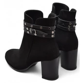 650 Günlük Fermuarlı Kadın Topuklu Bot Ayakkabı Nubuk Siyah Klasik Topuk Bot - 5