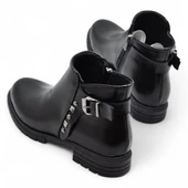 450E Fermuarlı Günlük Kadın Bot Ayakkabı Kışlık Taşlı Rugan Siyah Kadın Bot - 5