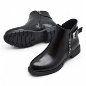 450E Fermuarlı Günlük Kadın Bot Ayakkabı Kışlık Taşlı Rugan Siyah Kadın Bot - 3