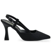 1088 Arkası Açık Kadın Topuklu Ayakkabı 8,5 cm Siyah Simli Abiye Düğün Nişan Kına Gecesi - 2