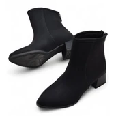 65S Günlük Arkadan Fermuarlı Kadın Topuklu Bot Ayakkabı Siyah Klasik Topuk Bot Zümrüt Siyah - 3