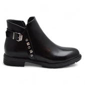 450E Fermuarlı Günlük Kadın Bot Ayakkabı Kışlık Taşlı Rugan Siyah Kadın Bot - 2