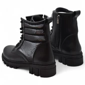 988 Günlük Bağcıklı Fermuarlı Siyah Kadın Bot Ayakkabı Kışlık Bayan Bot thumbnail 3