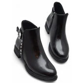 450E Fermuarlı Günlük Kadın Bot Ayakkabı Kışlık Taşlı Rugan Siyah Kadın Bot - 4