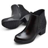 451 Kısa Topuklu Kadın Bot Ayakkabı Taşlı Klasik Ofis Gündelik Kadın Bot - 3