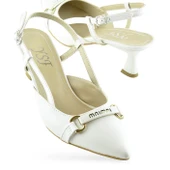 1027 Arkası Açık Kadın Beyaz Topuklu Ayakkabı 5 cm Abiye Düğün Nişan Kına Gecesi thumbnail 4