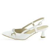 1027 Arkası Açık Kadın Beyaz Topuklu Ayakkabı 5 cm Abiye Düğün Nişan Kına Gecesi thumbnail 2